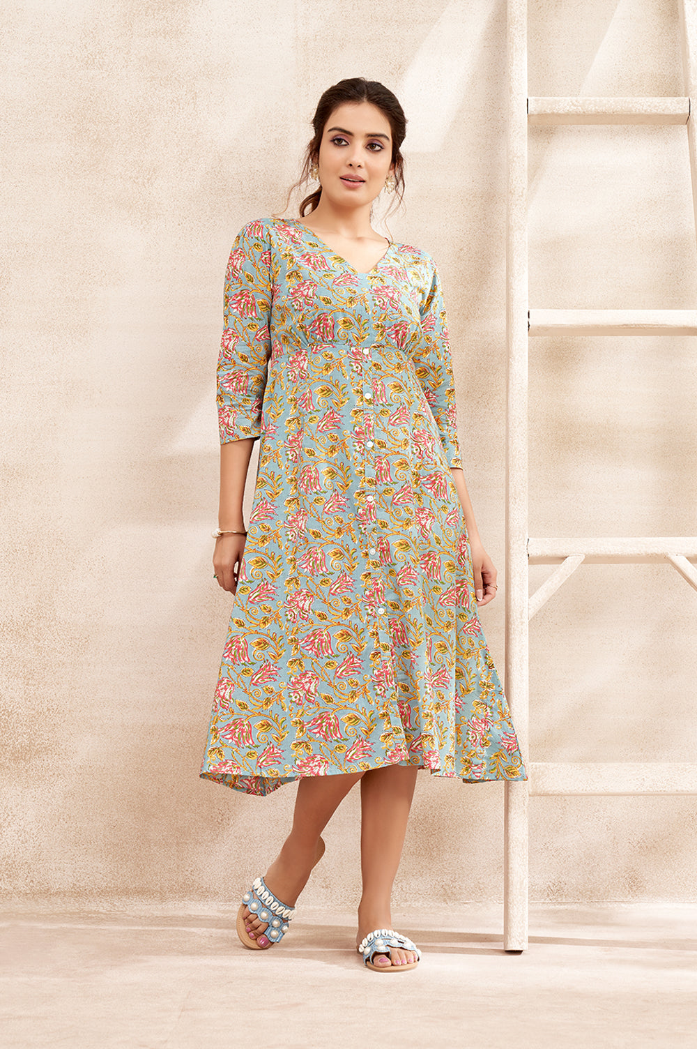 Floral Blue Printed Maxi Dress