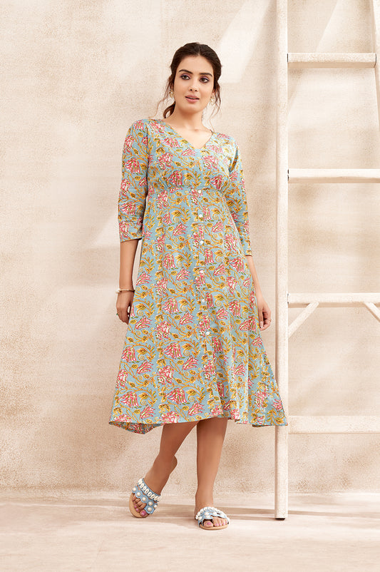Floral Blue Printed Maxi Dress