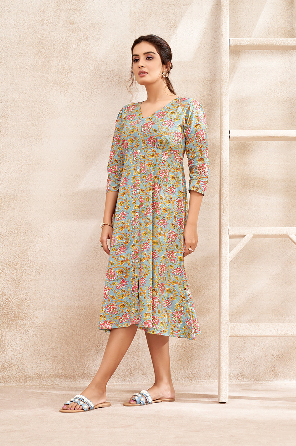 Floral Blue Printed Maxi Dress