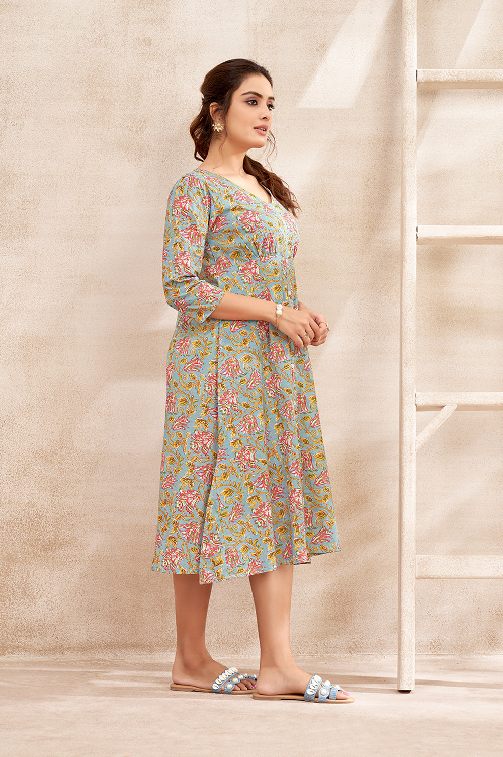 Floral Blue Printed Maxi Dress