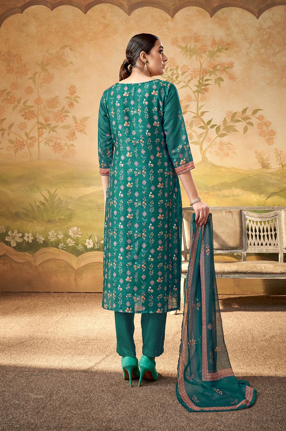 Blue Floral Embroidered Kurta Set and Dupatta