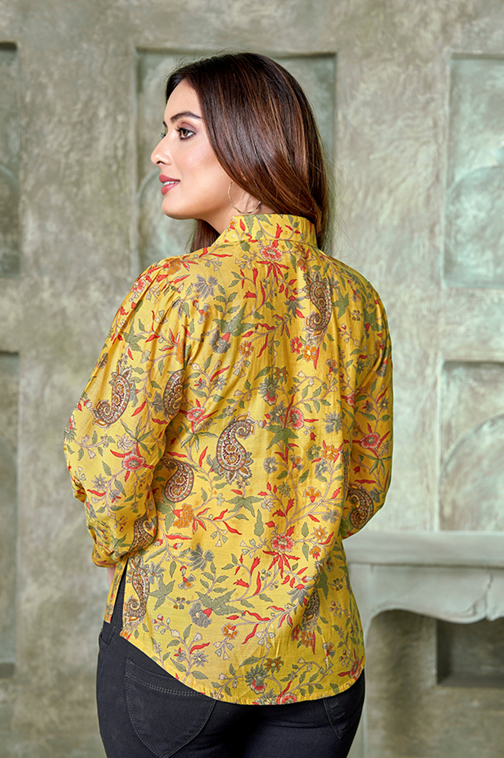Yellow Paisley Ethnic Print Chanderi Shirt