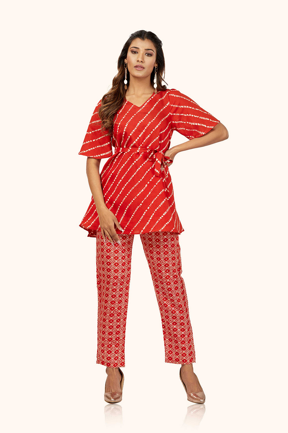Red Modal Chanderi Foil Co-ord