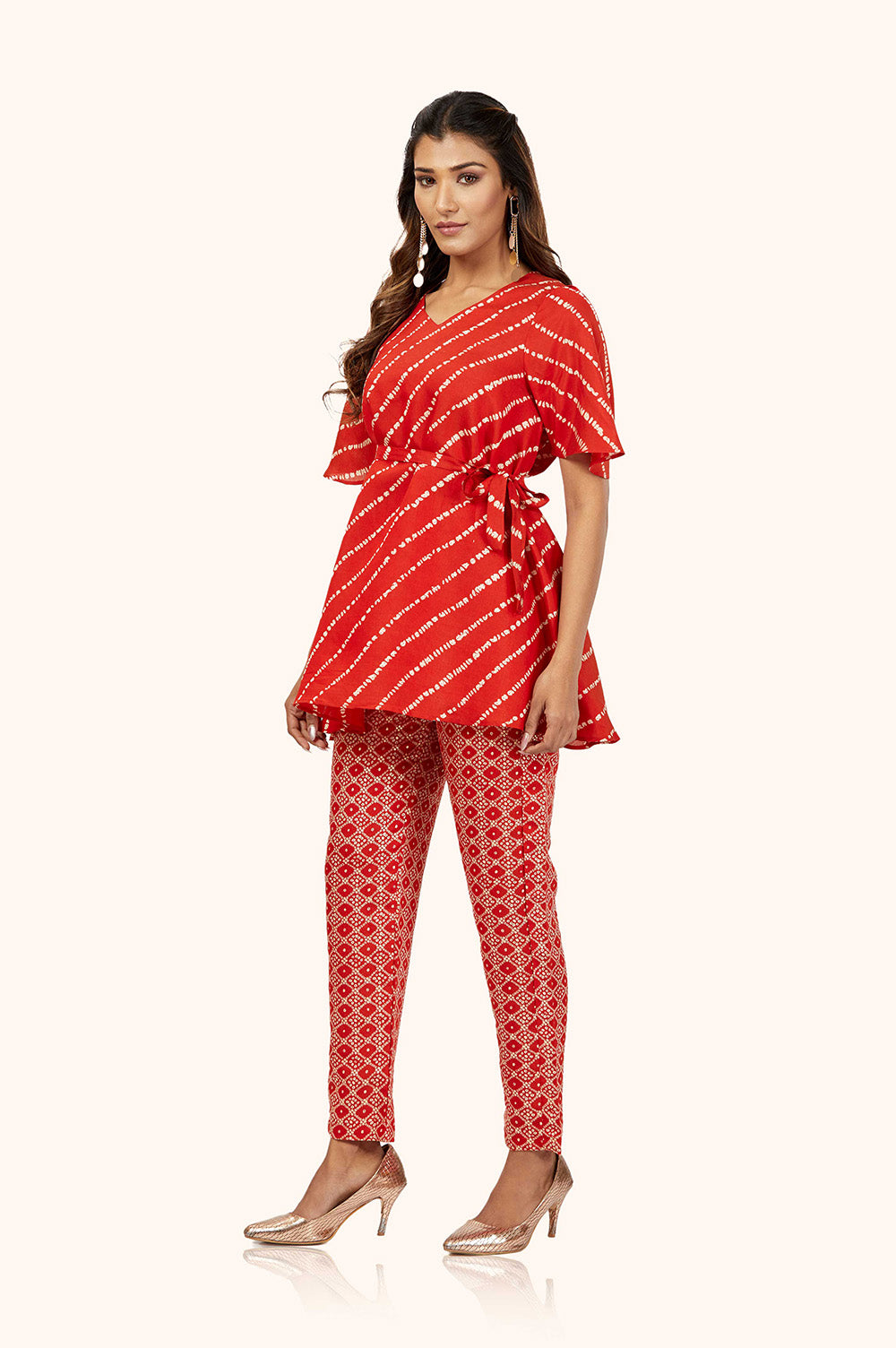 Red Modal Chanderi Foil Co-ord