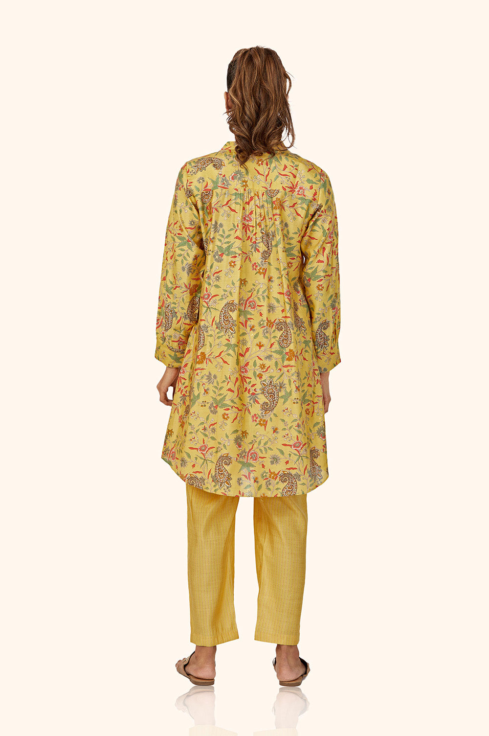 Yellow Foil Print Chanderi Co-ord Set