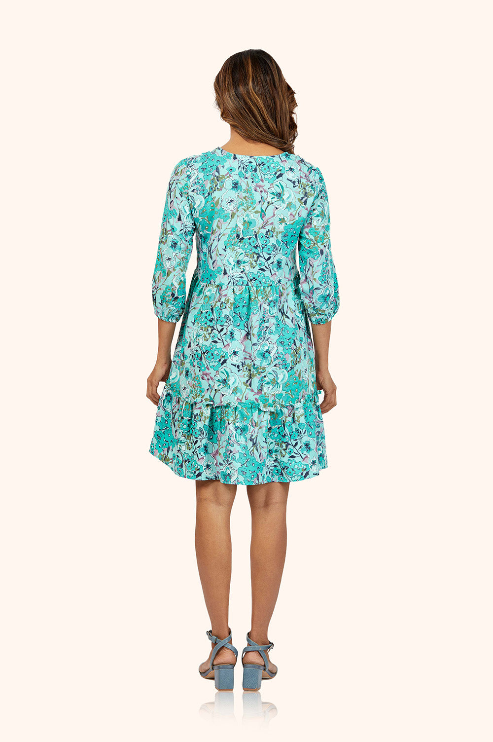 Blue Floral V-Neck Mini Dress