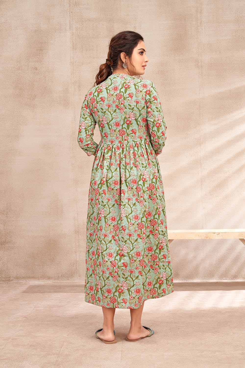 Cotton Green Floral Dress