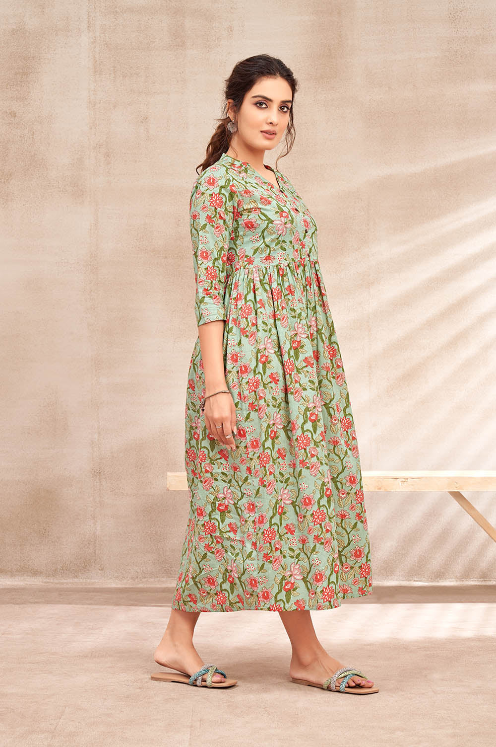 Cotton Green Floral Dress