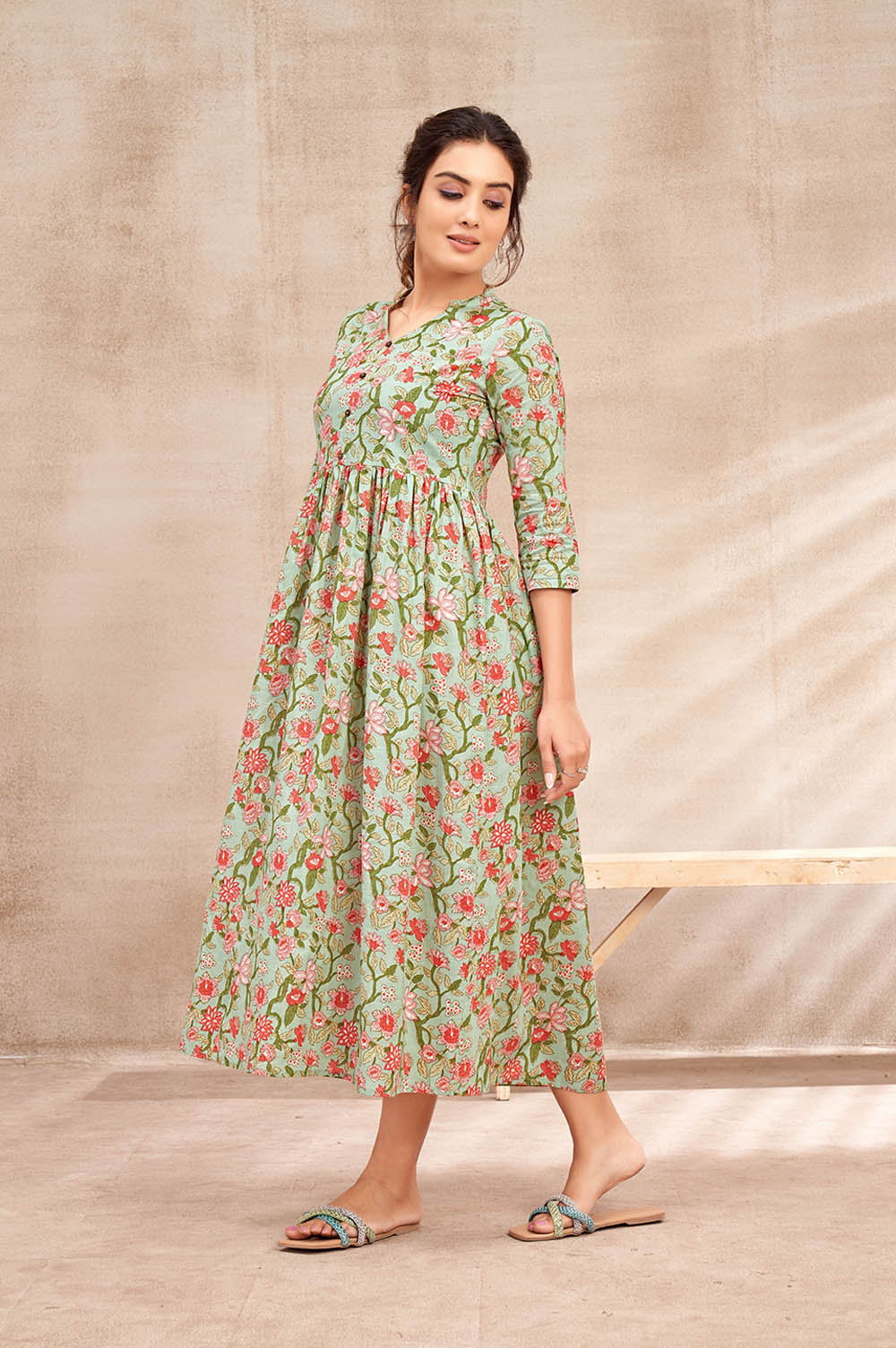 Cotton Green Floral Dress