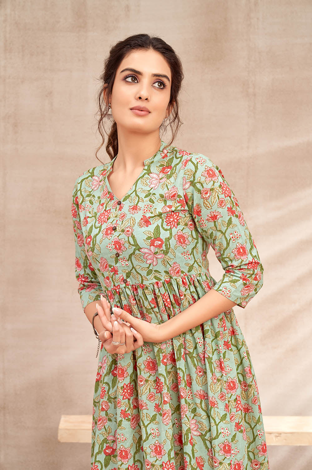 Cotton Green Floral Dress
