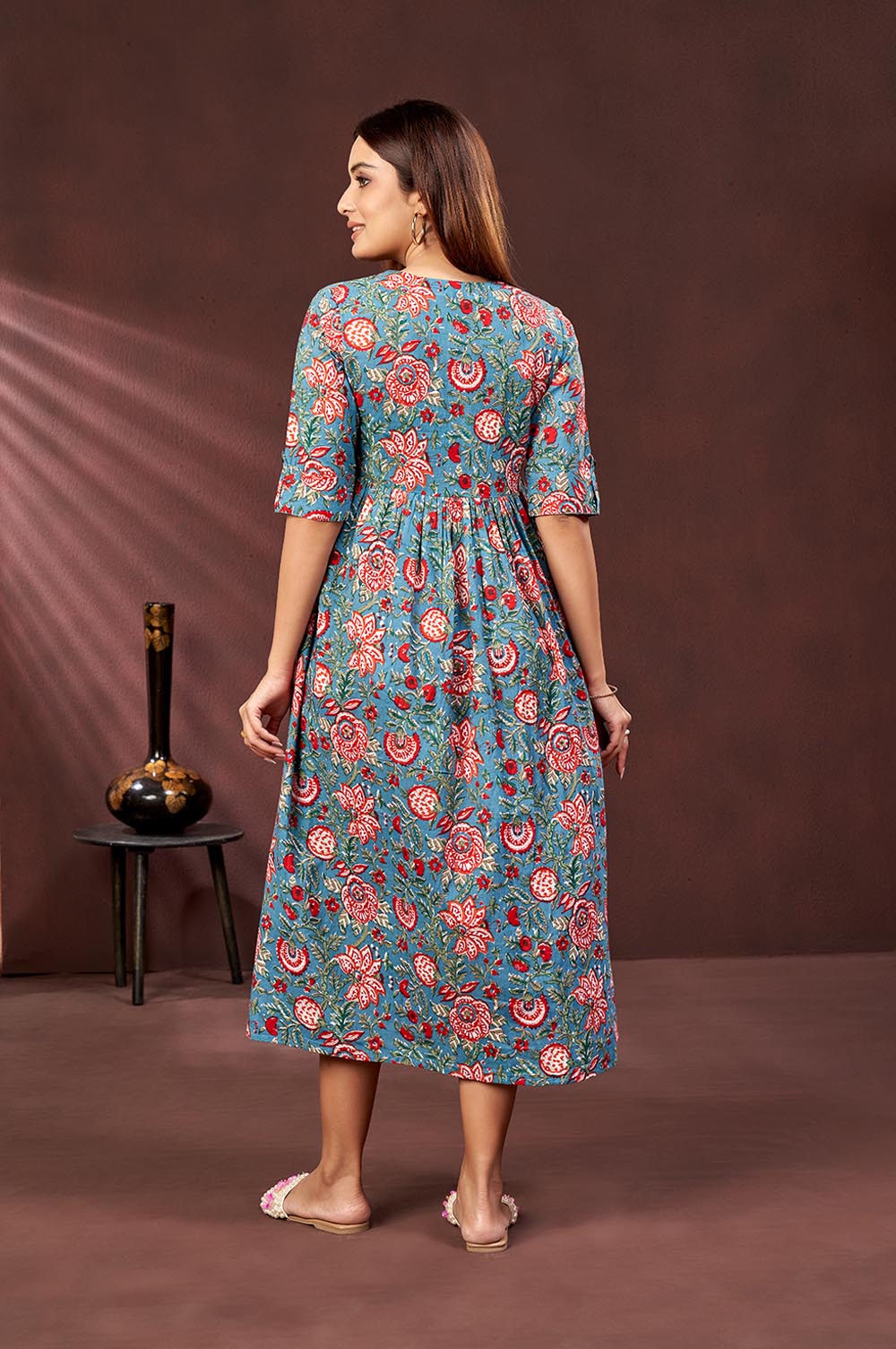 Cotton Button-Down Blue Long Dress