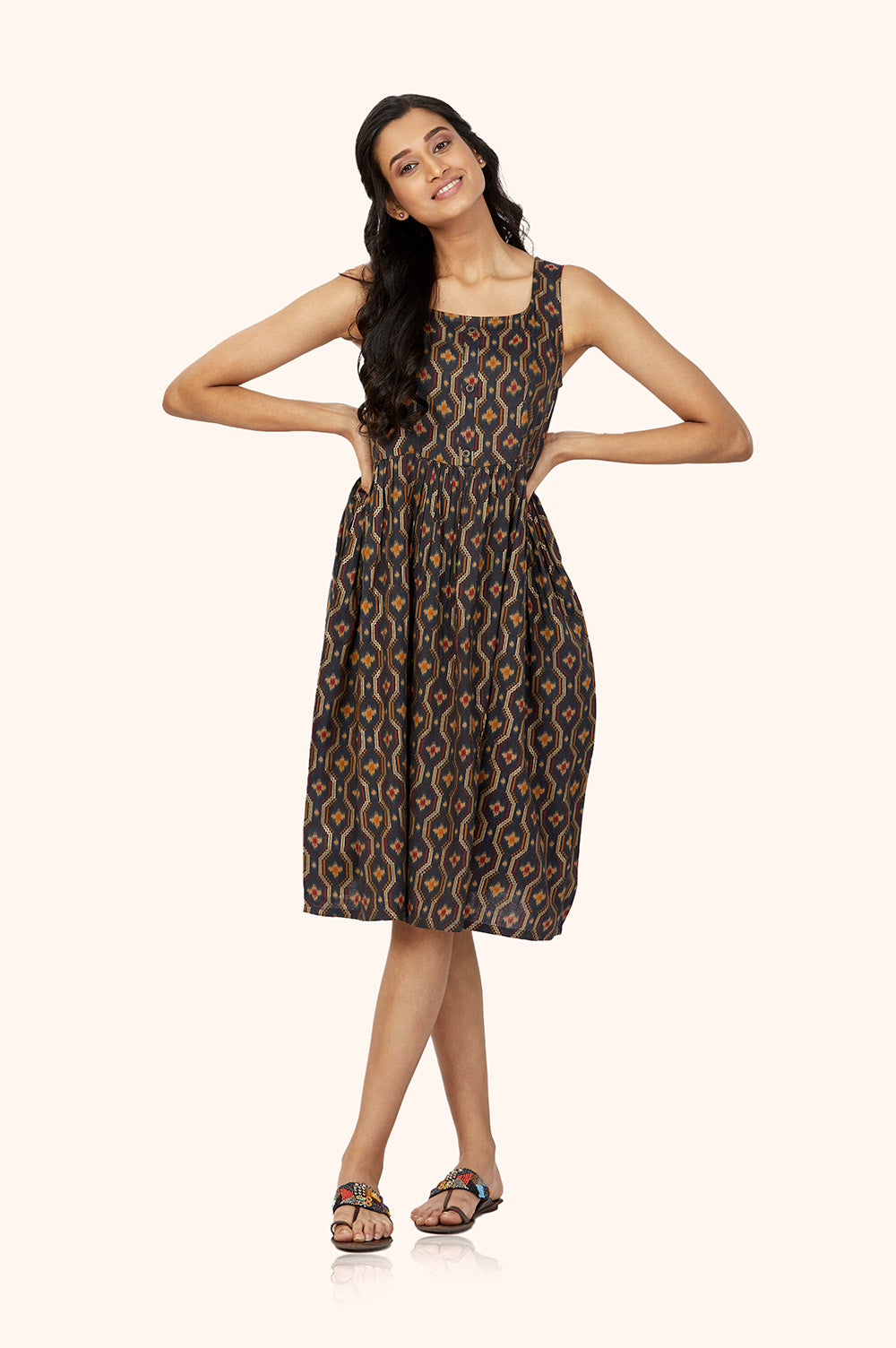 Midi Foil Print Shift Dress