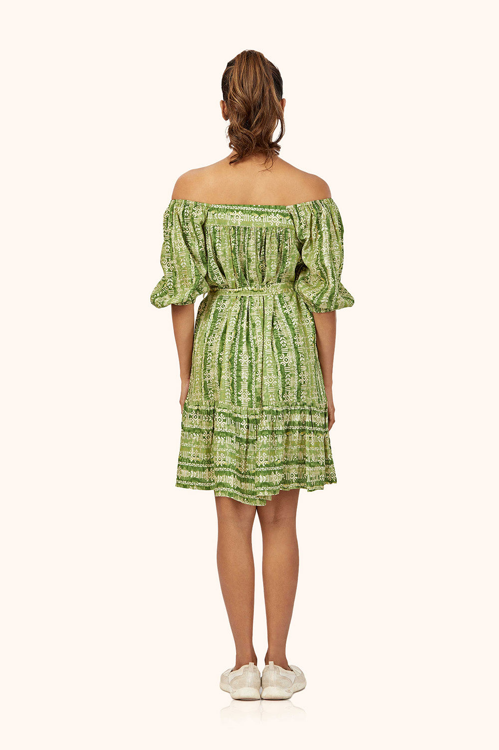 Green Rayon Off-Shoulder Dress