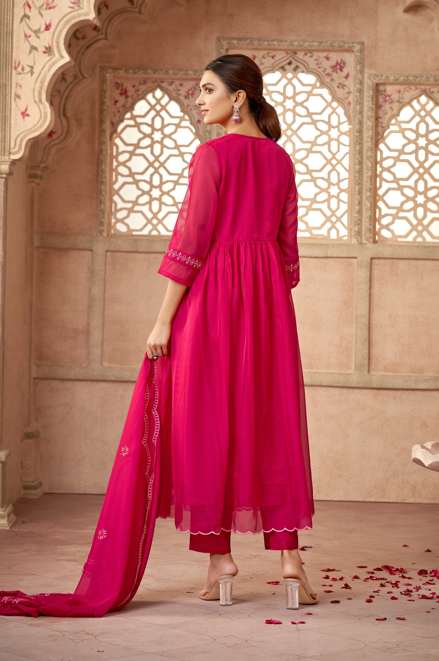Carnation Bright Pink Embroidered Kurta Set with Dupatta