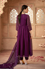 Wine Embroidered Organza Kurta Set with Dupatta