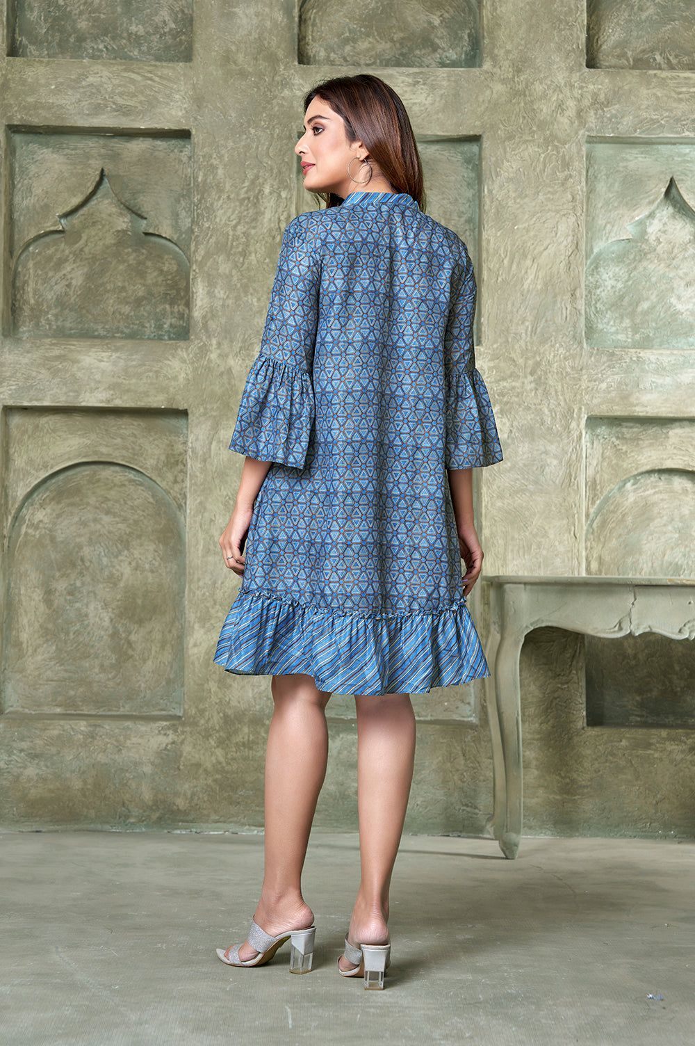 Blue Flared Digital Print Dress