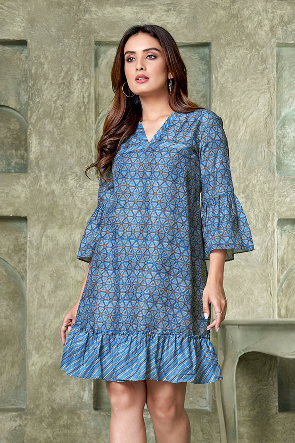 Blue Flared Digital Print Dress