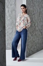 Off White Floral Print Regular Fit Muslin Top