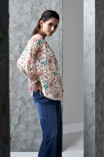 Off White Floral Print Regular Fit Muslin Top