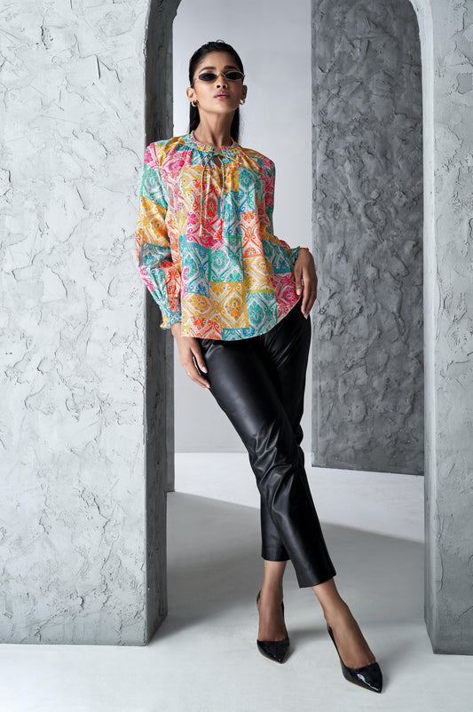 Multicolour Floral Print Regular Fit Muslin Top