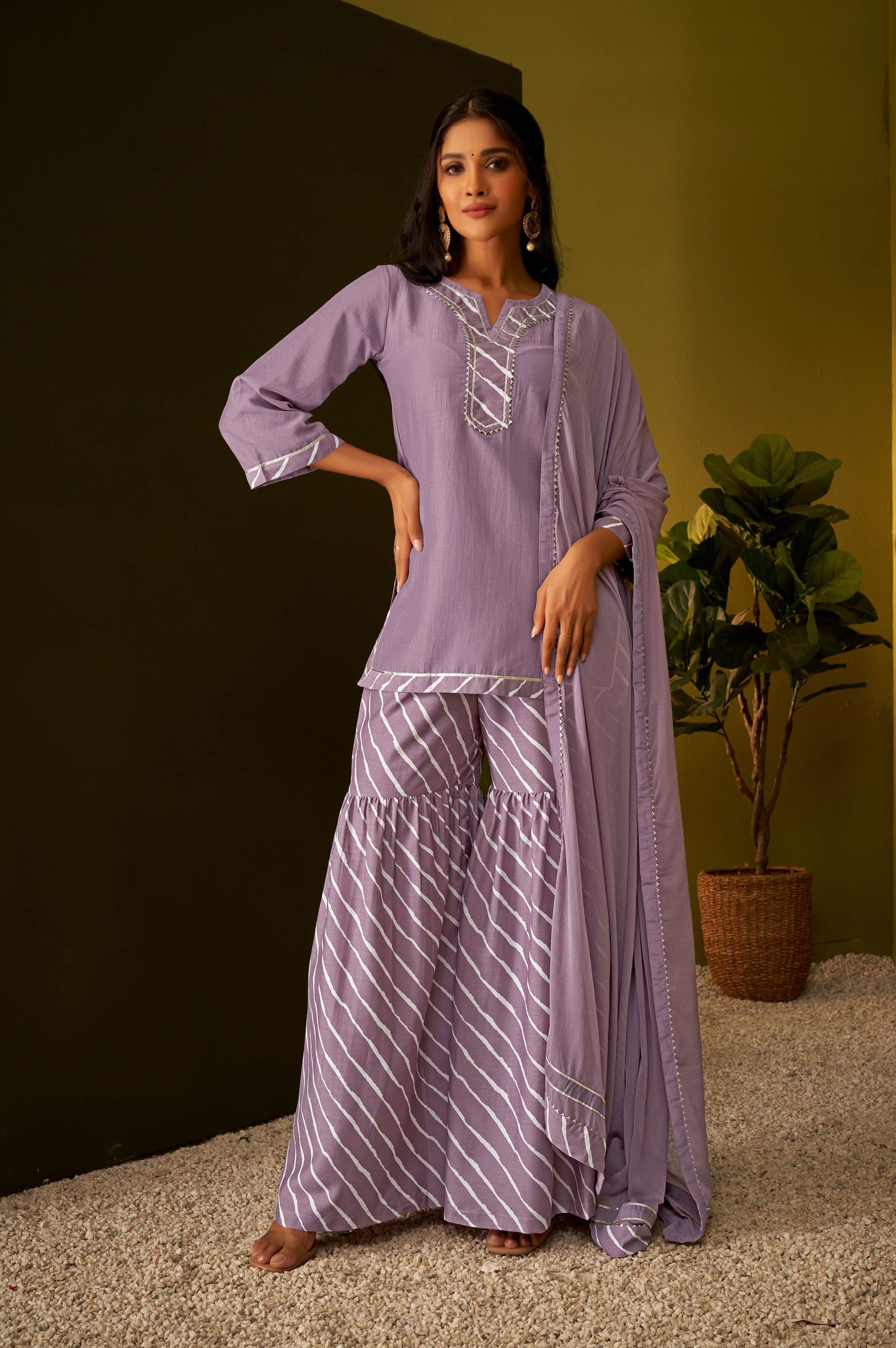 Lilac Purple Short Kurta Sharara and Dupatta Set