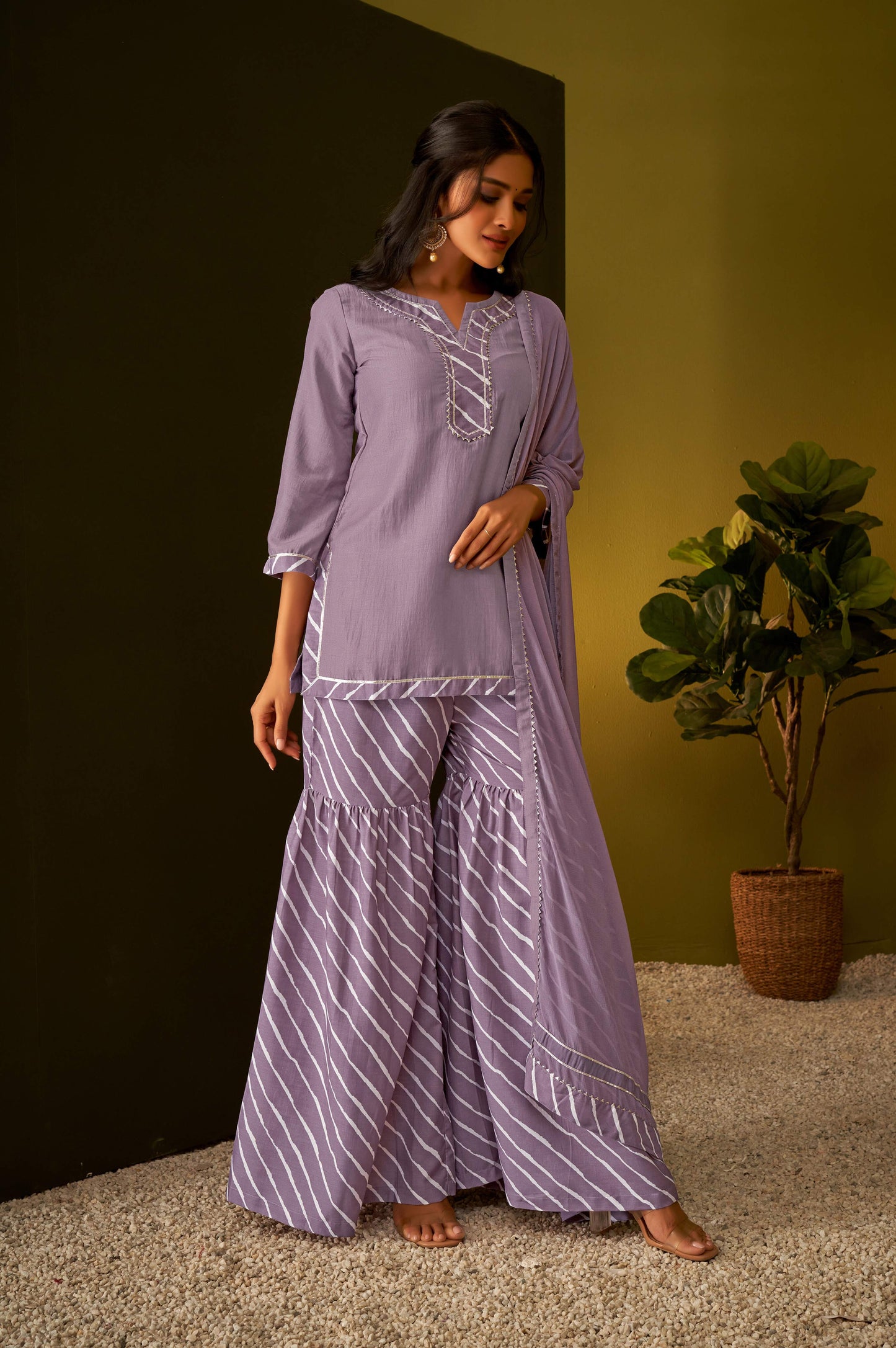 Lilac Purple Short Kurta Sharara and Dupatta Set