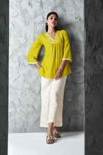 Parrot Green Festive Wear A-line Embroidered Top