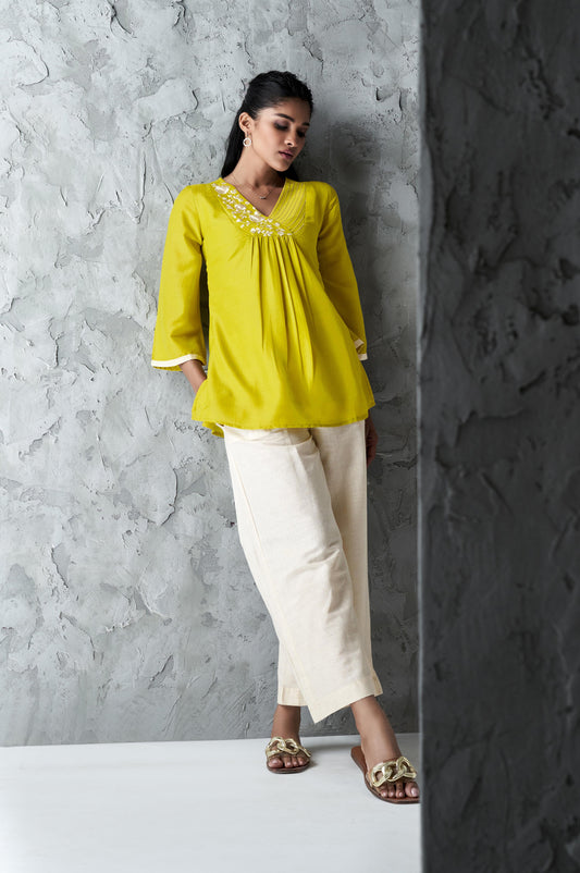 Parrot Green Festive Wear A-line Embroidered Top