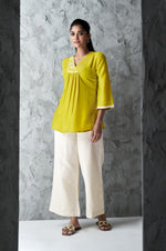 Parrot Green Festive Wear A-line Embroidered Top