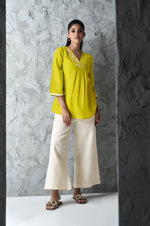 Parrot Green Festive Wear A-line Embroidered Top