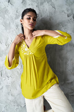 Parrot Green Festive Wear A-line Embroidered Top