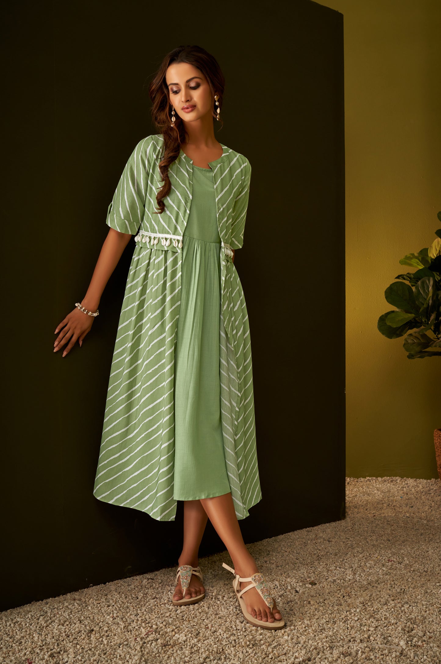 Olive Green Kurta with Lehriya Jacket