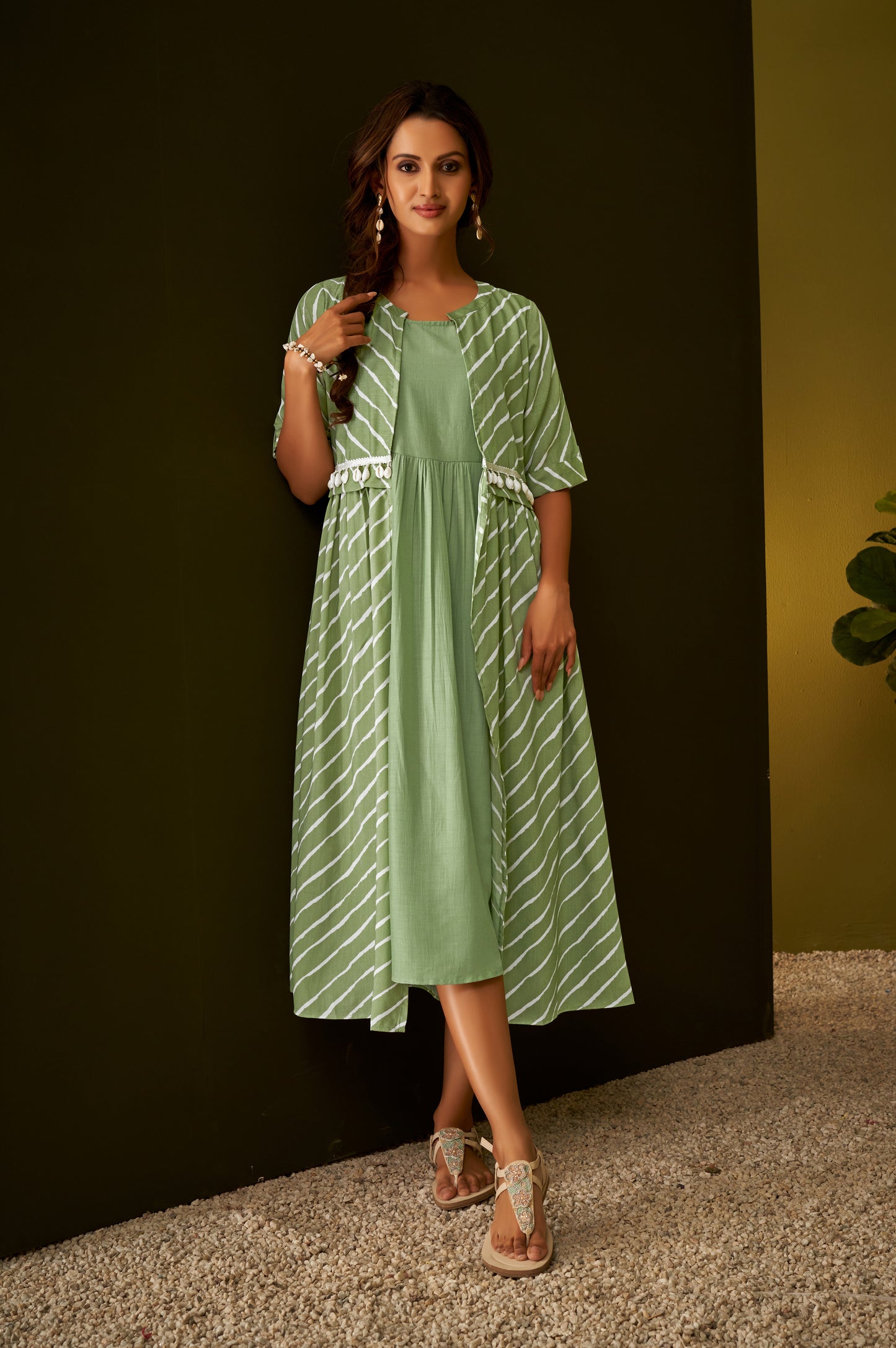 Olive Green Kurta with Lehriya Jacket