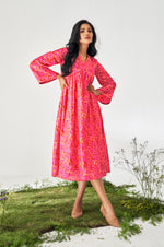 Bright Pink Muslin Digital Floral Printed Dress