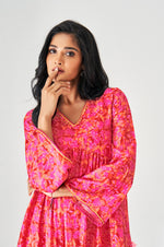 Bright Pink Muslin Digital Floral Printed Dress