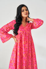 Bright Pink Muslin Digital Floral Printed Dress
