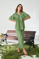 Olive Green Ruffle Top and Pants Co-ord Set