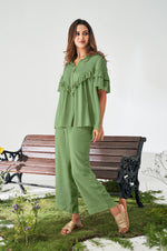 Olive Green Ruffle Top and Pants Co-ord Set