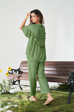 Olive Green Ruffle Top and Pants Co-ord Set