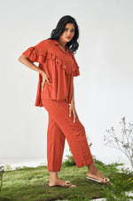 Orange Ruffle Top and Pants Co-ord Set
