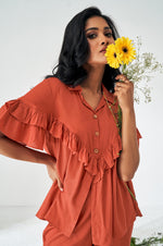 Orange Ruffle Top and Pants Co-ord Set