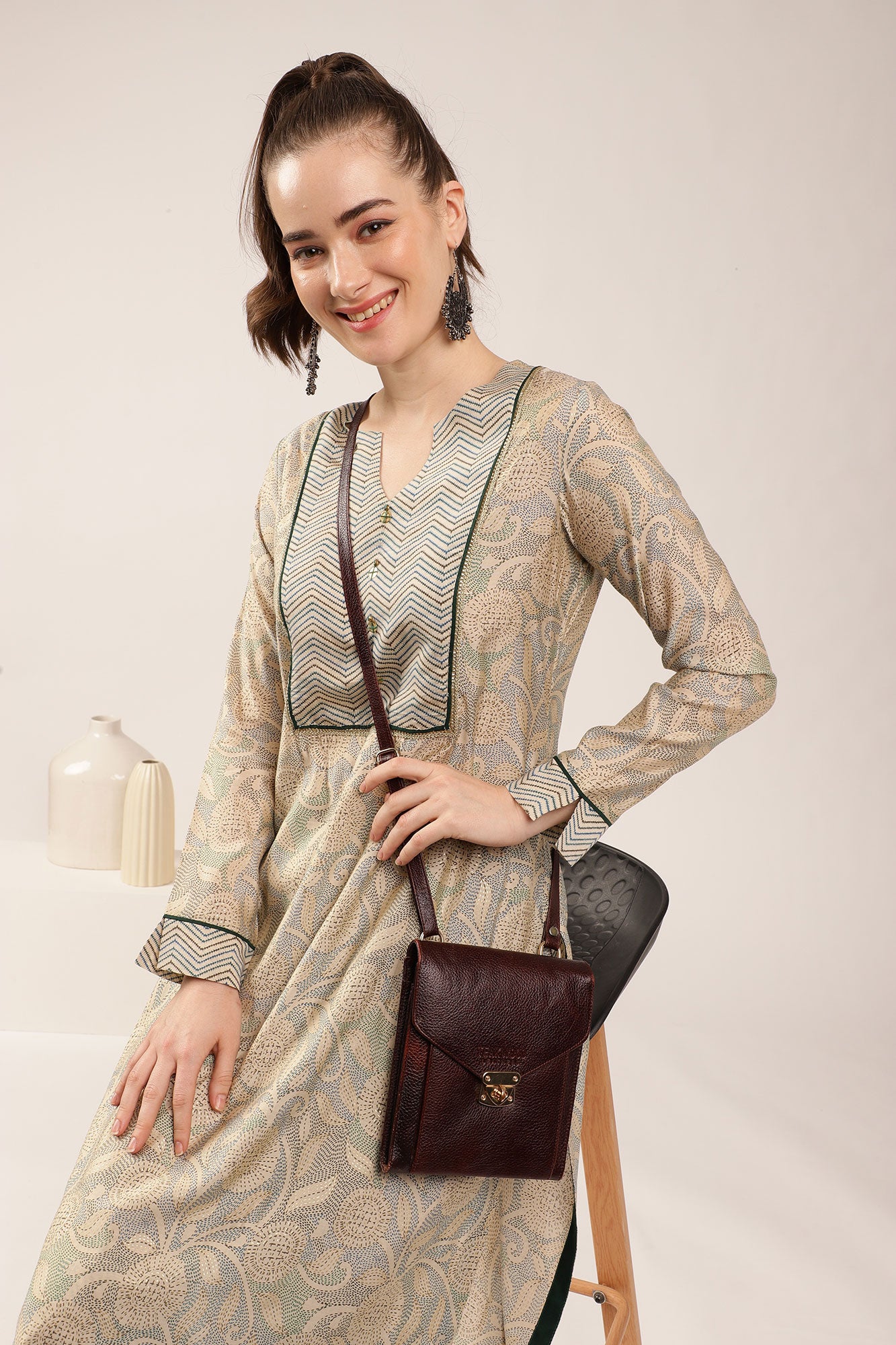 Earthy Paisley Chanderi Print Kurta Set