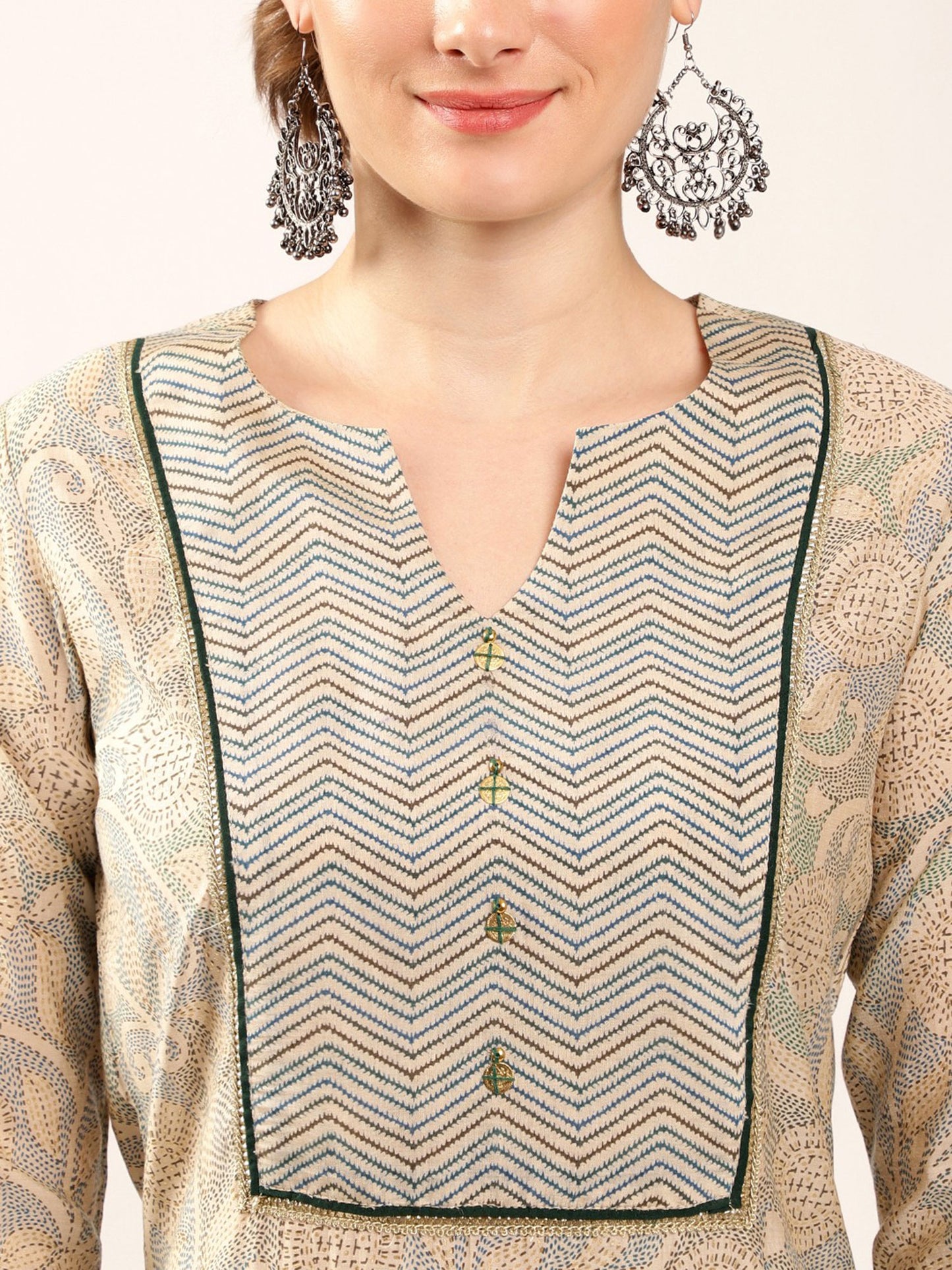 Earthy Paisley Chanderi Print Kurta Set