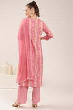 Light Pink Rayon Slub Floral Print Kurta Set with Dupatta