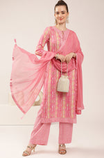 Light Pink Rayon Slub Floral Print Kurta Set with Dupatta
