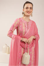 Light Pink Rayon Slub Floral Print Kurta Set with Dupatta