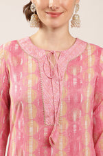 Light Pink Rayon Slub Floral Print Kurta Set with Dupatta