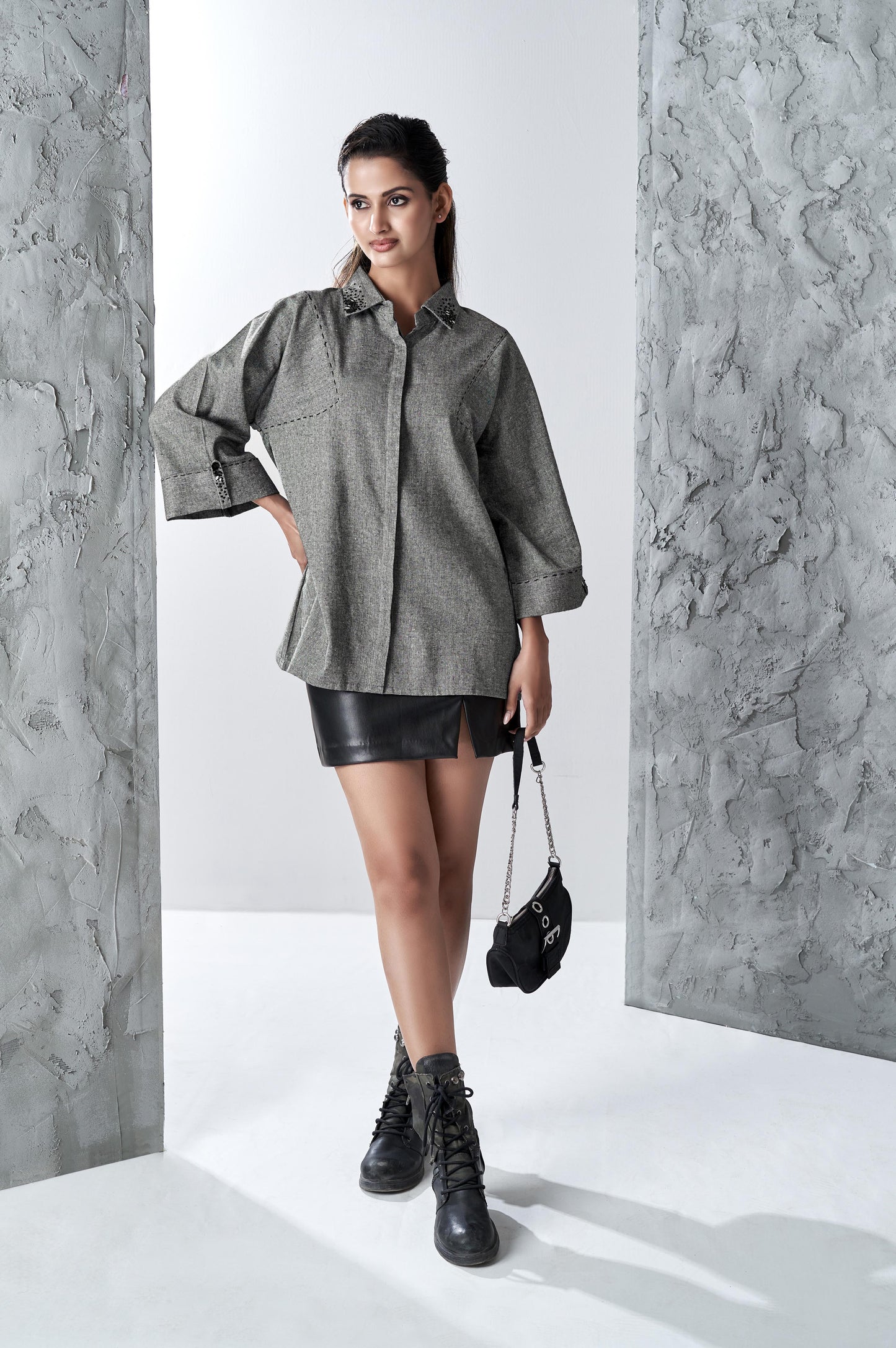Charcoal Grey Cotton Khadi Shirt
