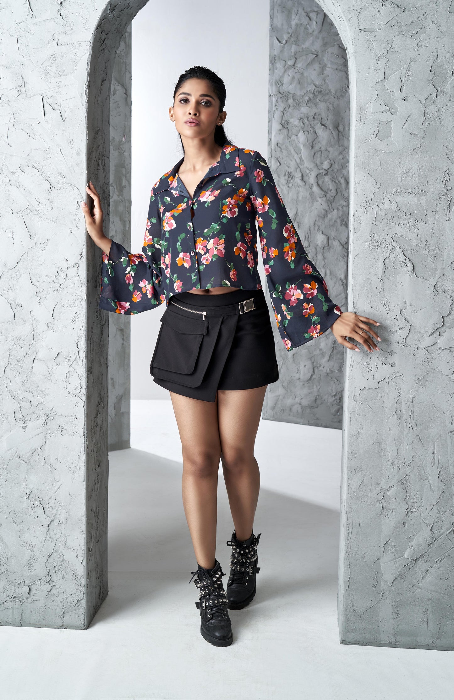 Navy Blue Casual Regular fit Short Shirt