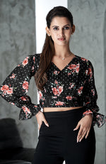 Black Casual Regular fit Floral Printed Top